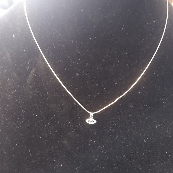Sterling Silver Evil Eye Blue CZ Necklace 925 - Picture 3 of 4